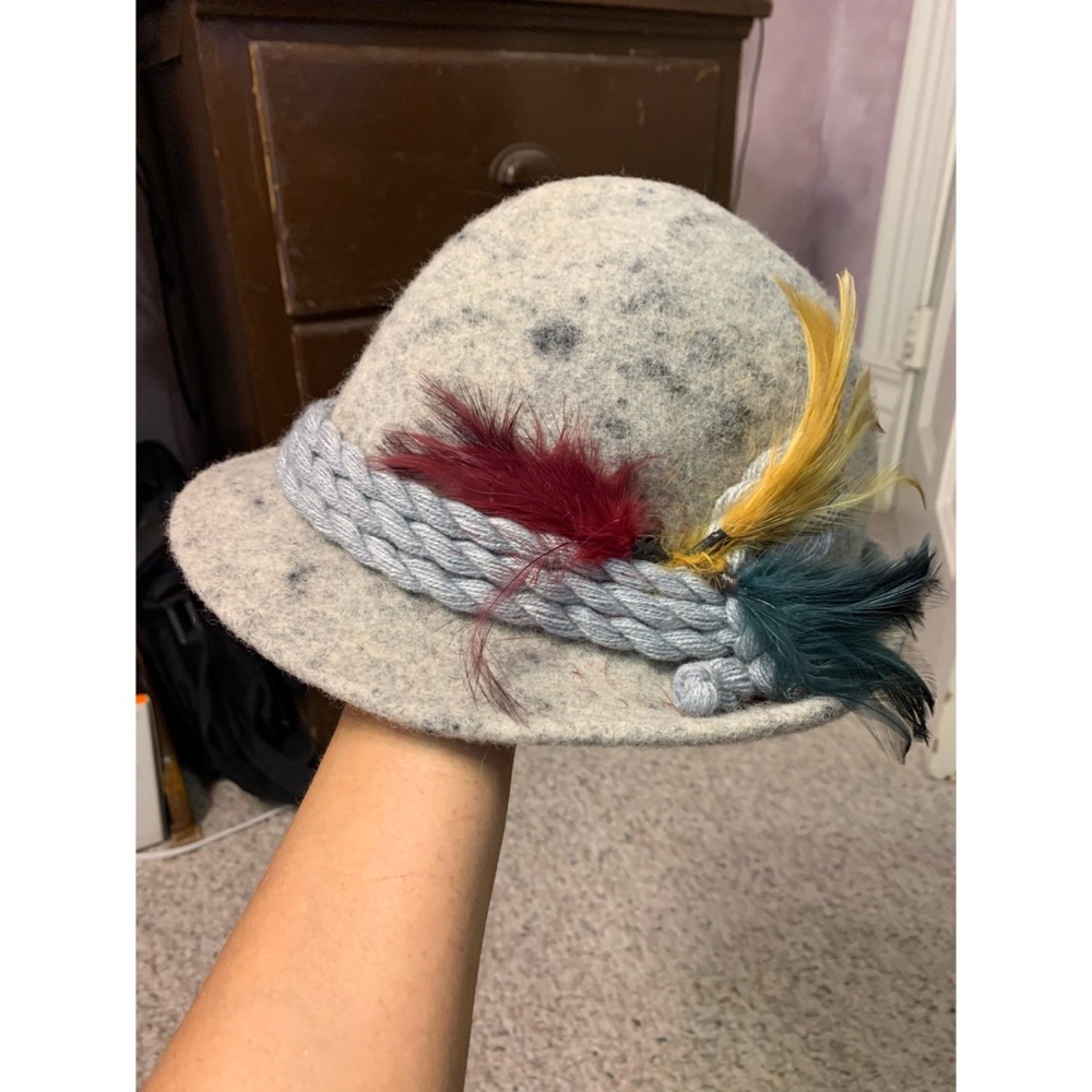 Vintage Wool Fedora With Feathers - Braided Banding - Size 7 USA - Retro…